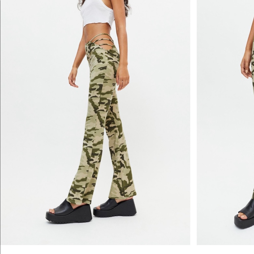 UO Urban Renewal Camo Side Strap Flare Pant